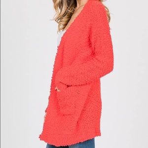 Coral Popcorn Cardigan